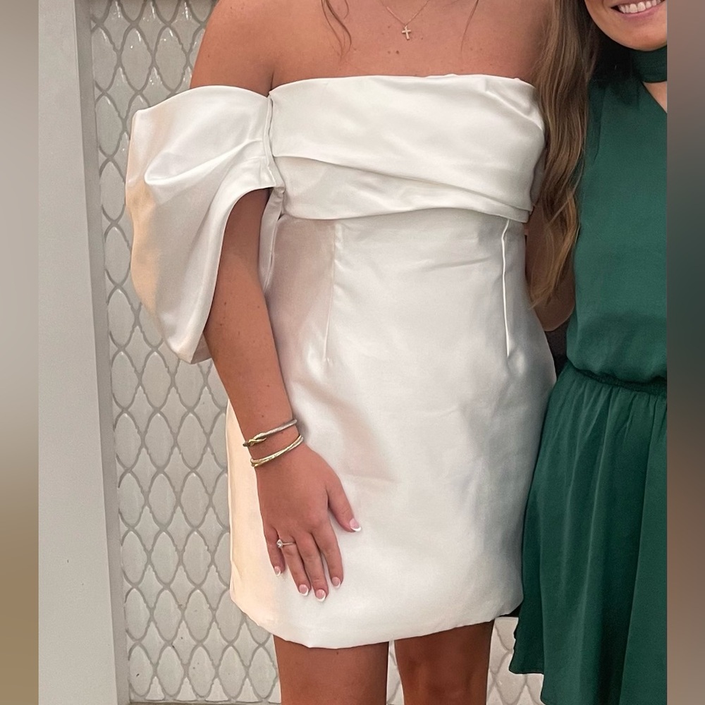 Strapless Off-Shoulder Satin Mini Dress in White